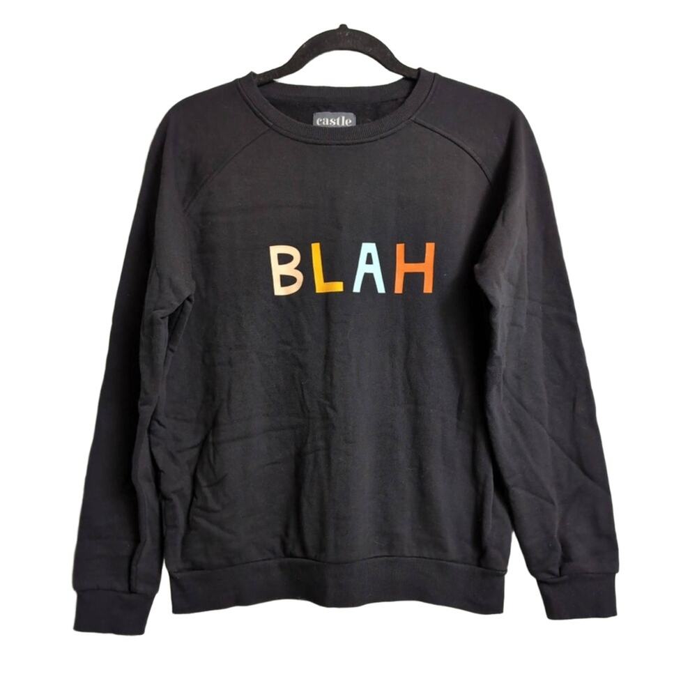 Castle Black Blah Graphic Multicolored Print Crewneck Casual Sweatshirt M